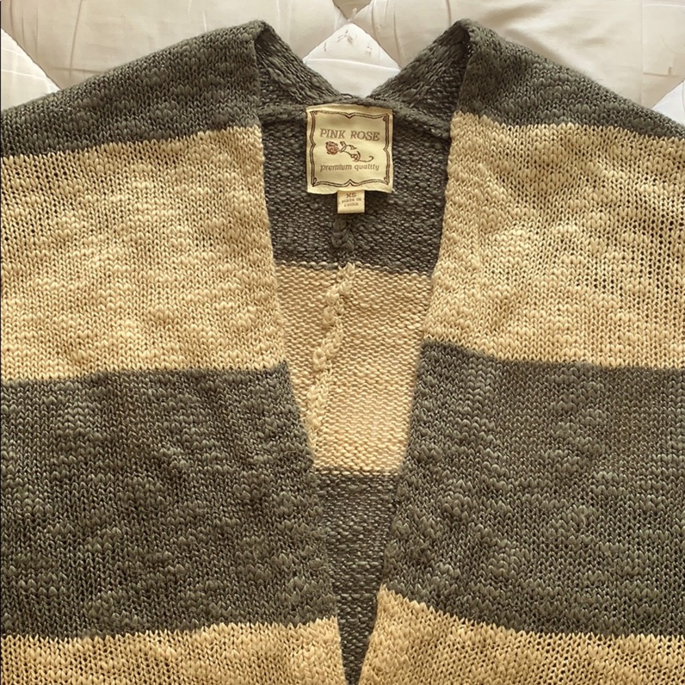 Open front striped sweater cardigan
